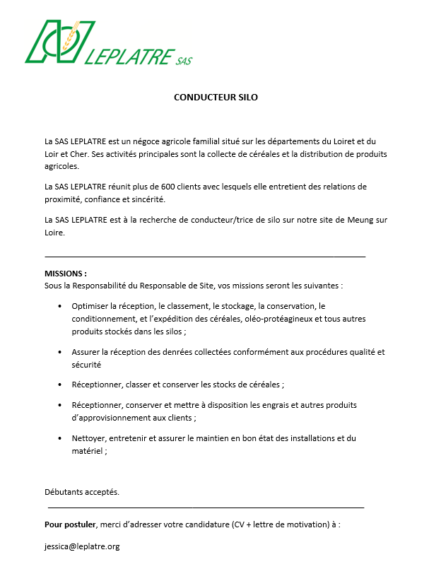 OFFRE EMPLOI CONDUCTEUR SILO